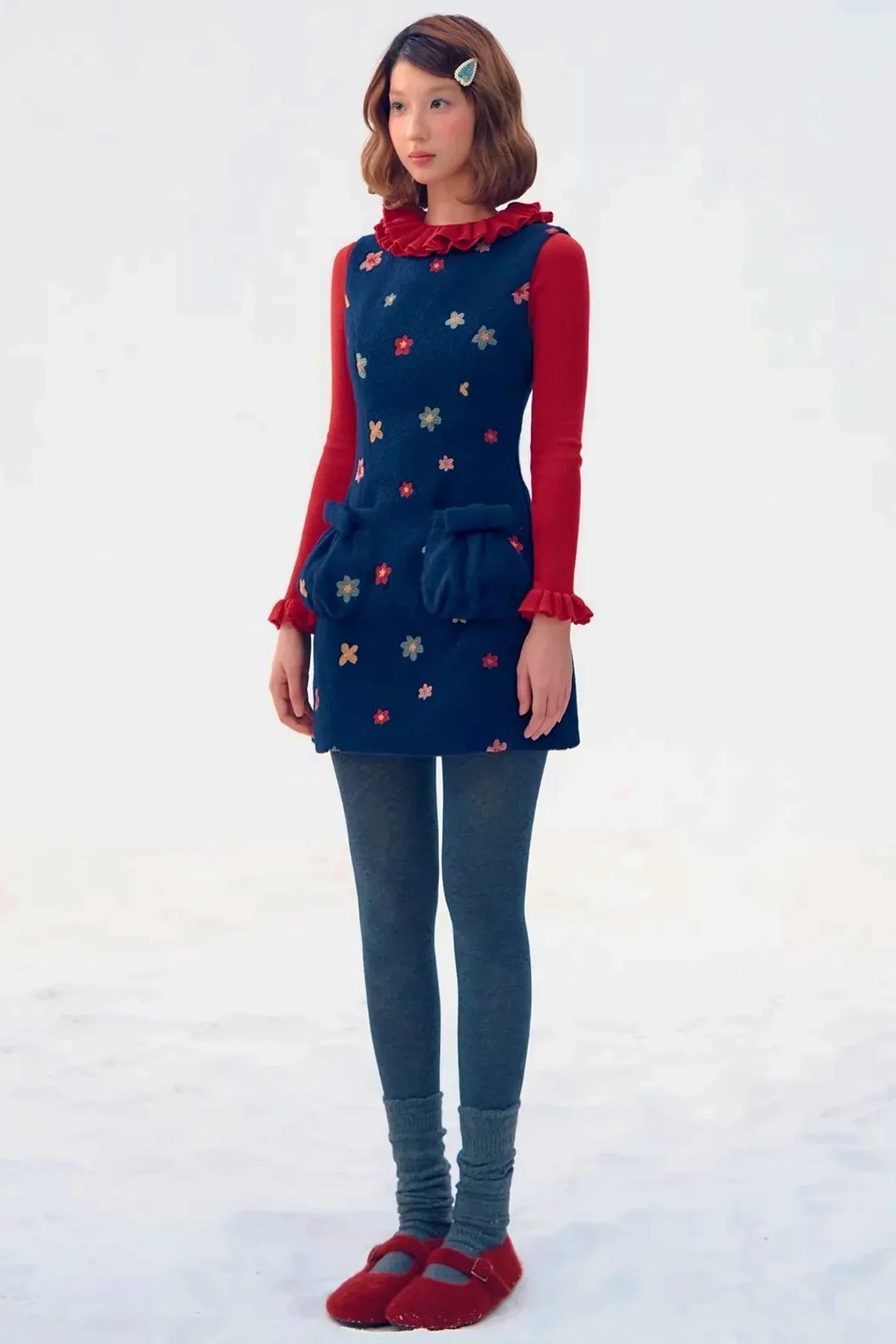 Embroidered Floral Wool Dress