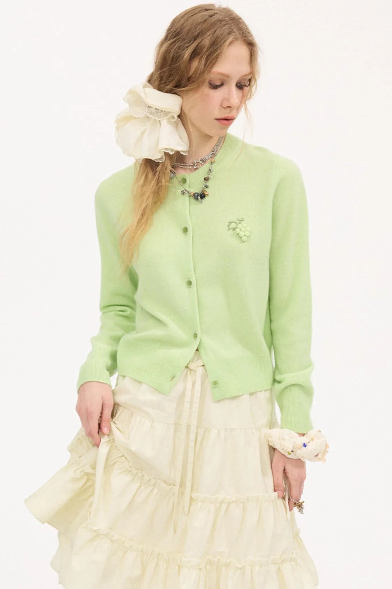 Embroidered Grape Wool Sweater