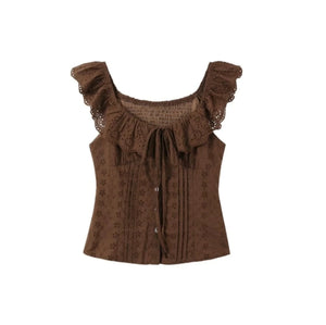 Embroidered Hollow Top & Polka Skirt Set-Up