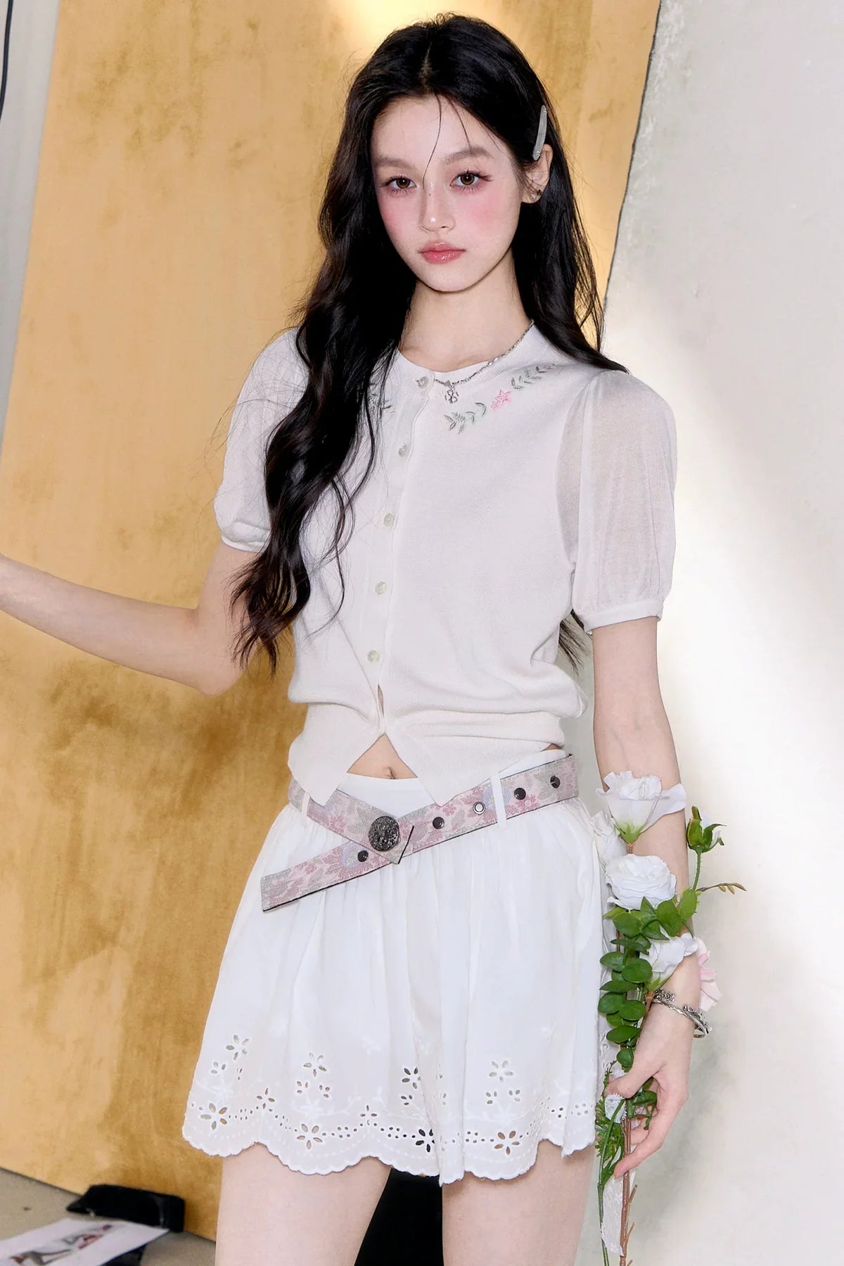 Embroidered Knit Cardigan Set-Up