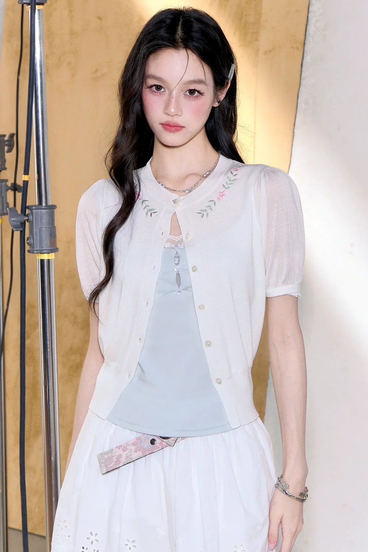 Embroidered Knit Cardigan Set-Up