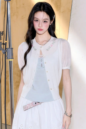 Embroidered Knit Cardigan Set-Up