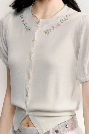 Embroidered Knit Cardigan Set-Up