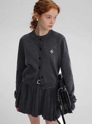 Embroidered Knitted Cardigan Pleated Skirt Set