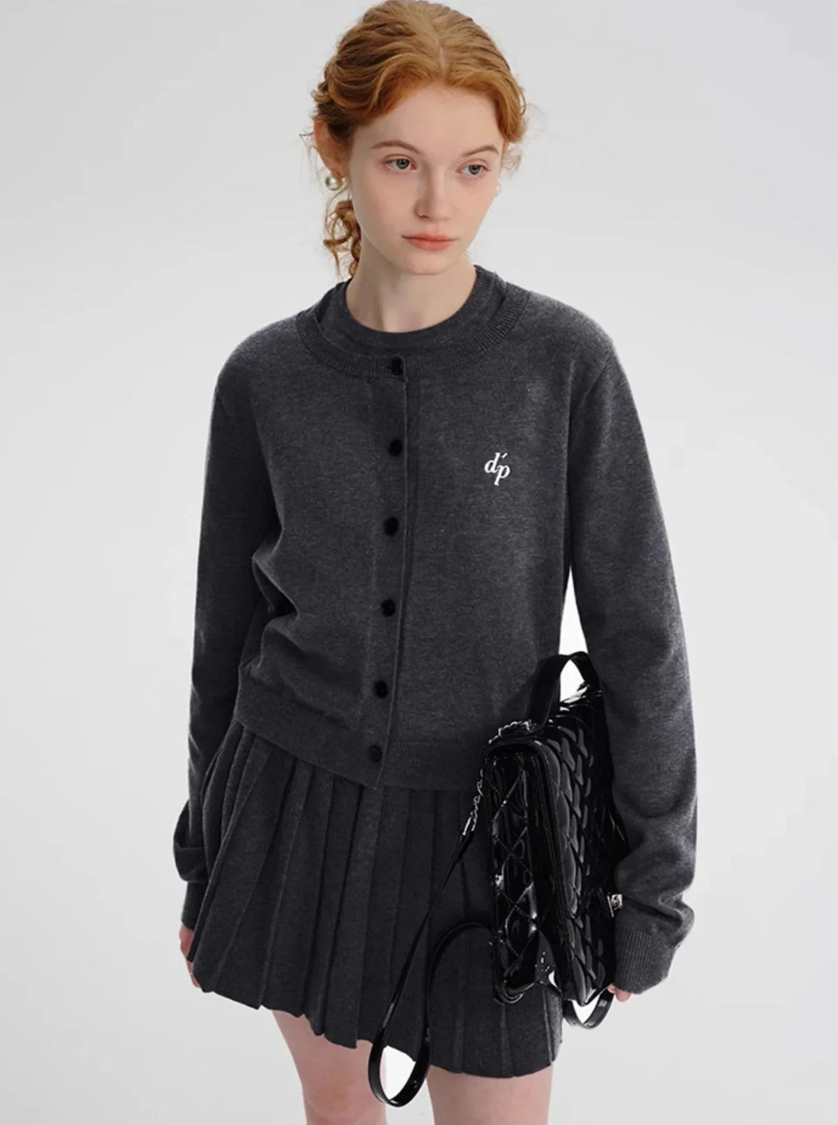 Embroidered Knitted Cardigan Pleated Skirt Set