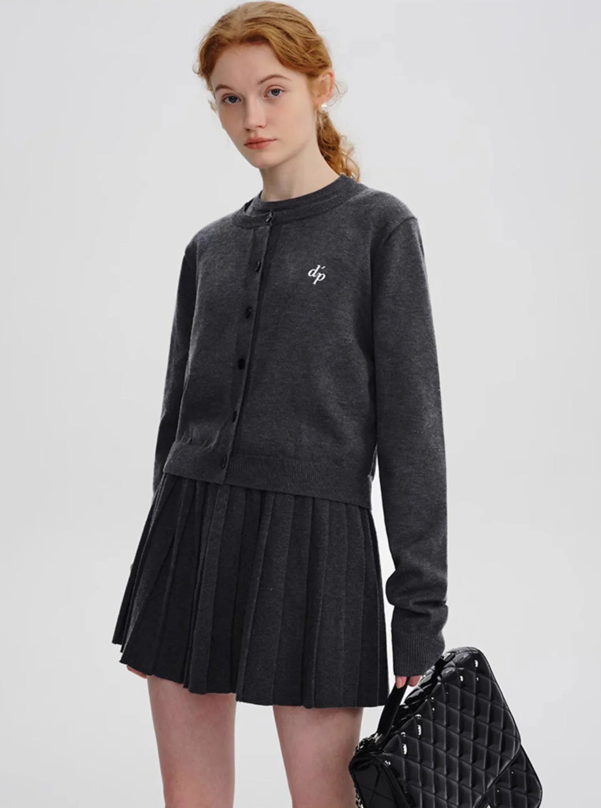 Embroidered Knitted Cardigan Pleated Skirt Set