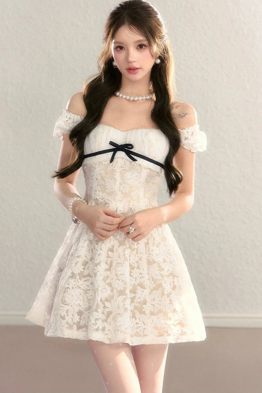 Embroidered Lace A-Line Slimming Dress