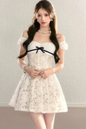 Embroidered Lace A-Line Slimming Dress