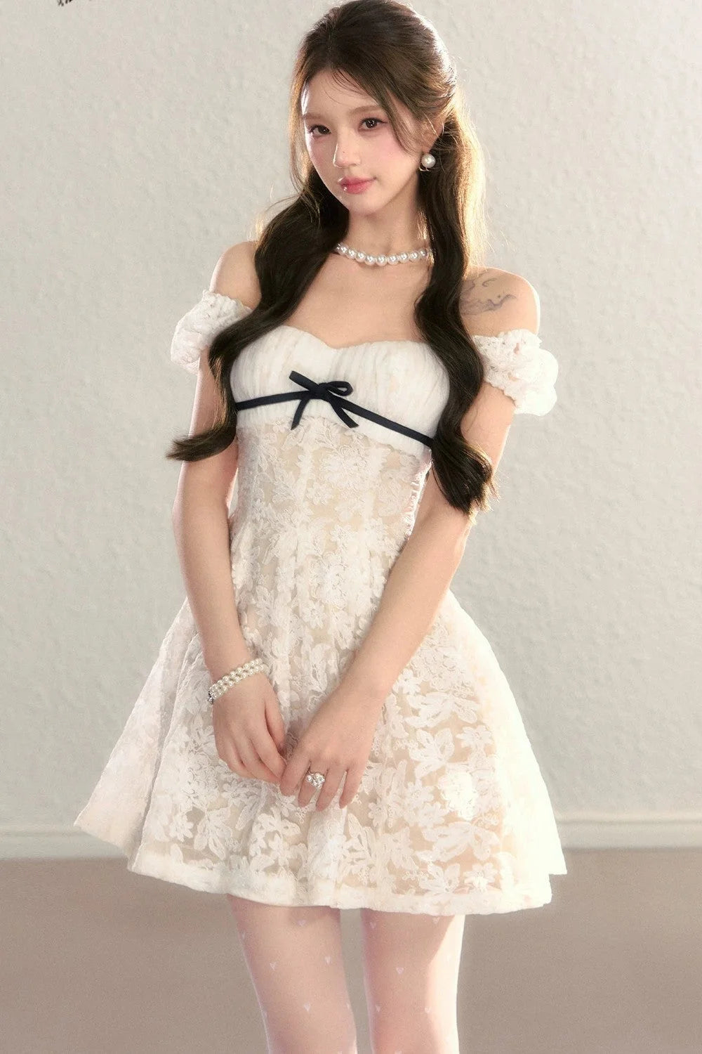 Embroidered Lace A-Line Slimming Dress