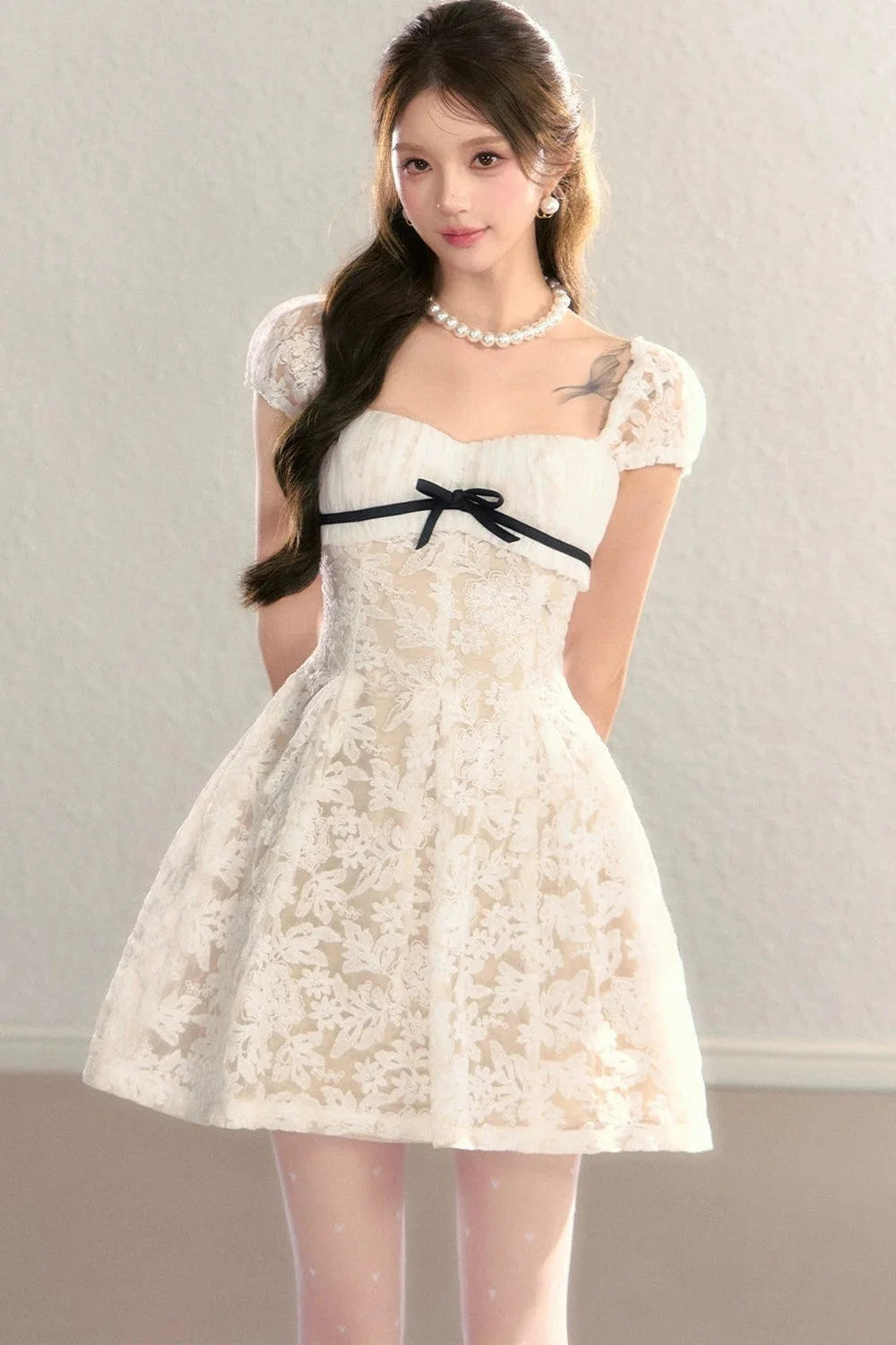 Embroidered Lace A-Line Slimming Dress