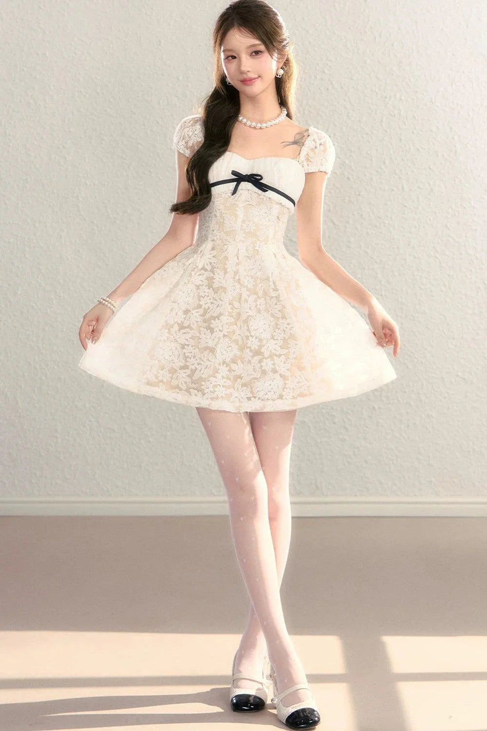 Embroidered Lace A-Line Slimming Dress