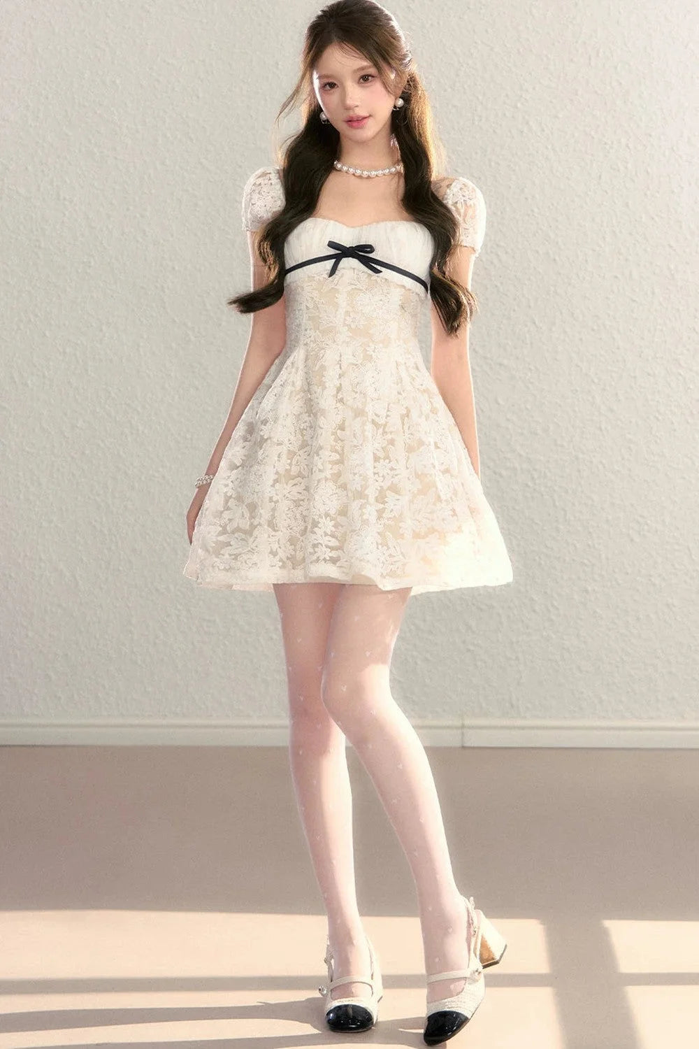 Embroidered Lace A-Line Slimming Dress