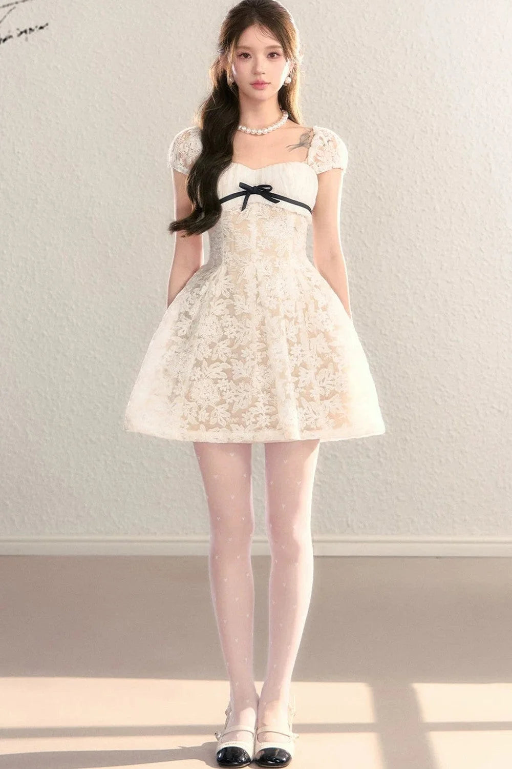 Embroidered Lace A-Line Slimming Dress