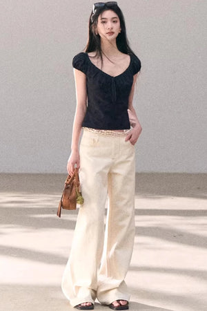 Embroidered Lace Puff Sleeve Top