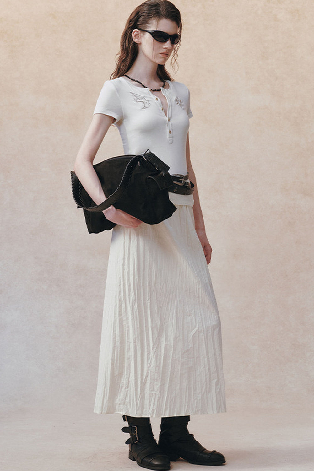 Embroidered Lyocell Henley Top