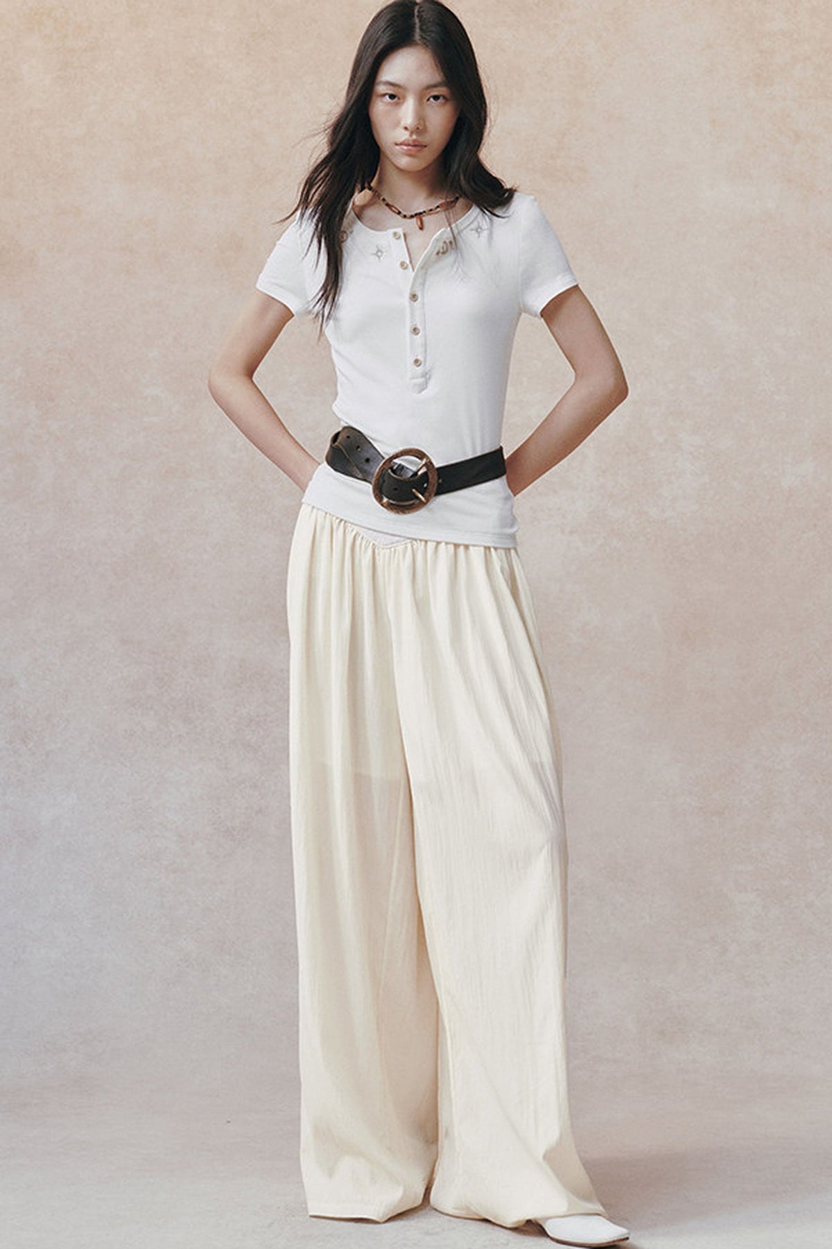 Embroidered Lyocell Henley Top