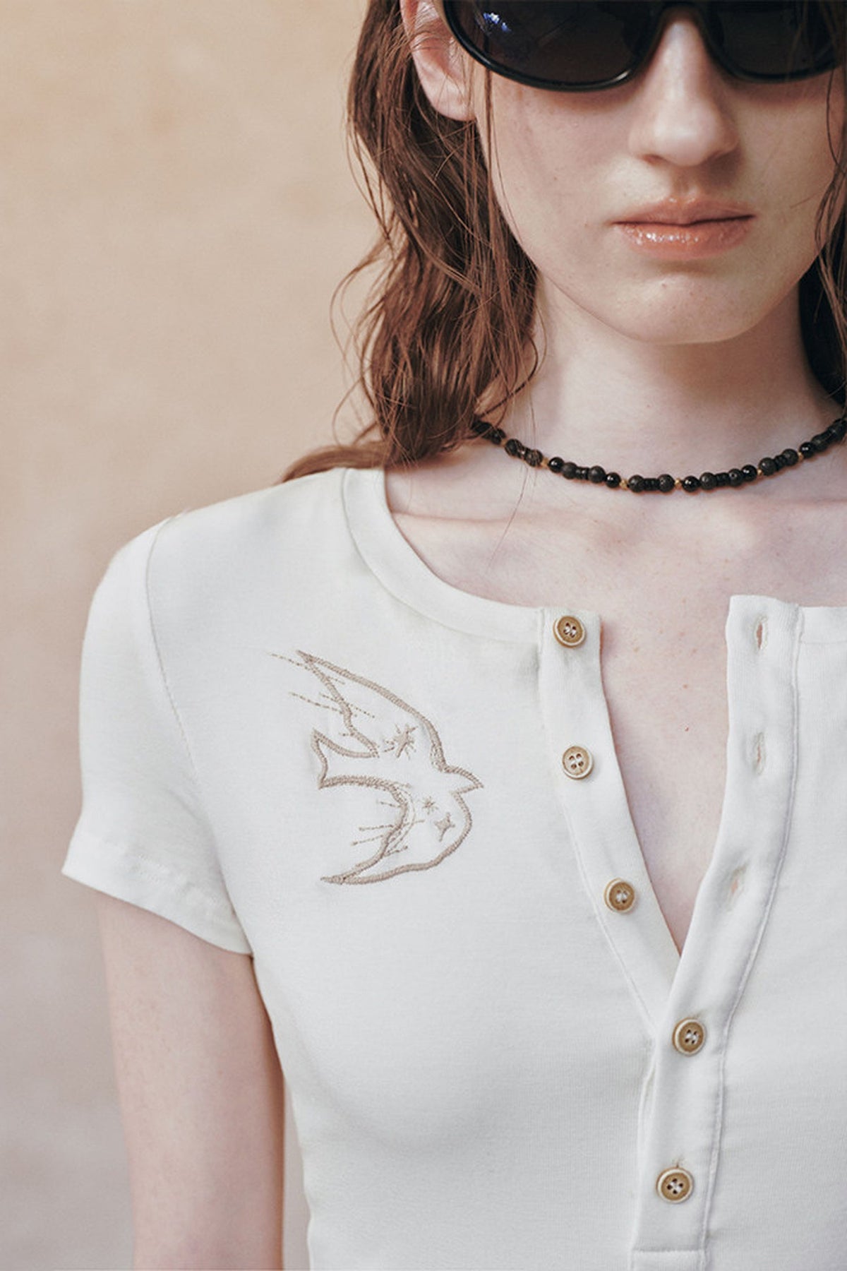 Embroidered Lyocell Henley Top