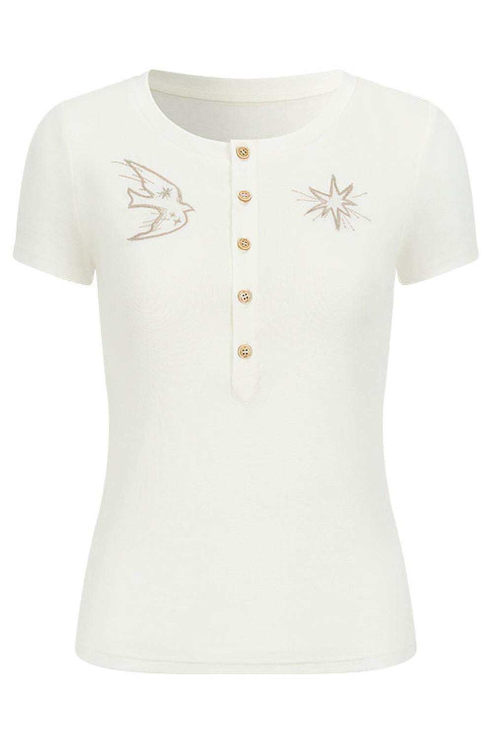 Embroidered Lyocell Henley Top