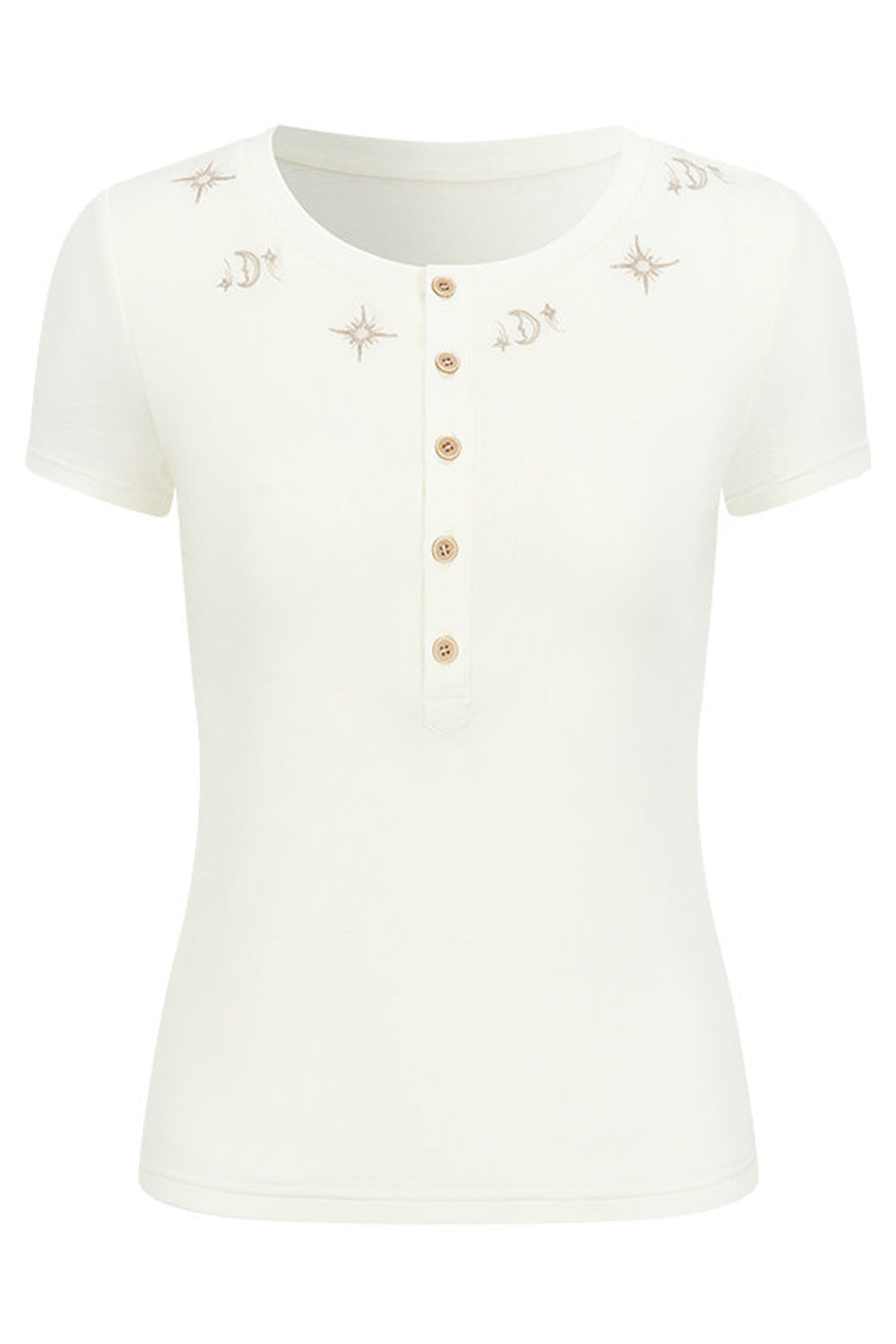 Embroidered Lyocell Henley Top