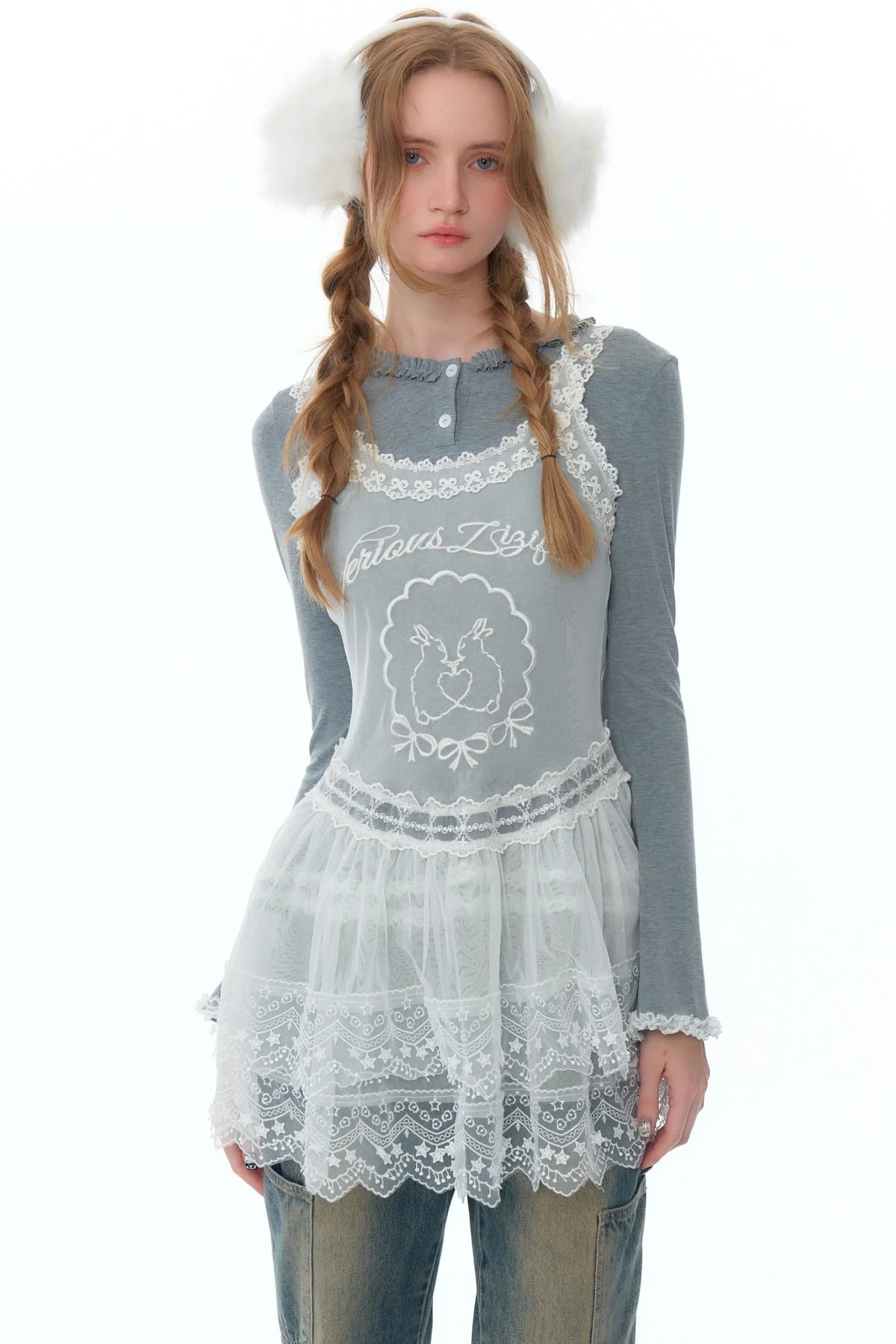 Embroidered Mesh Lace Dress Style Top