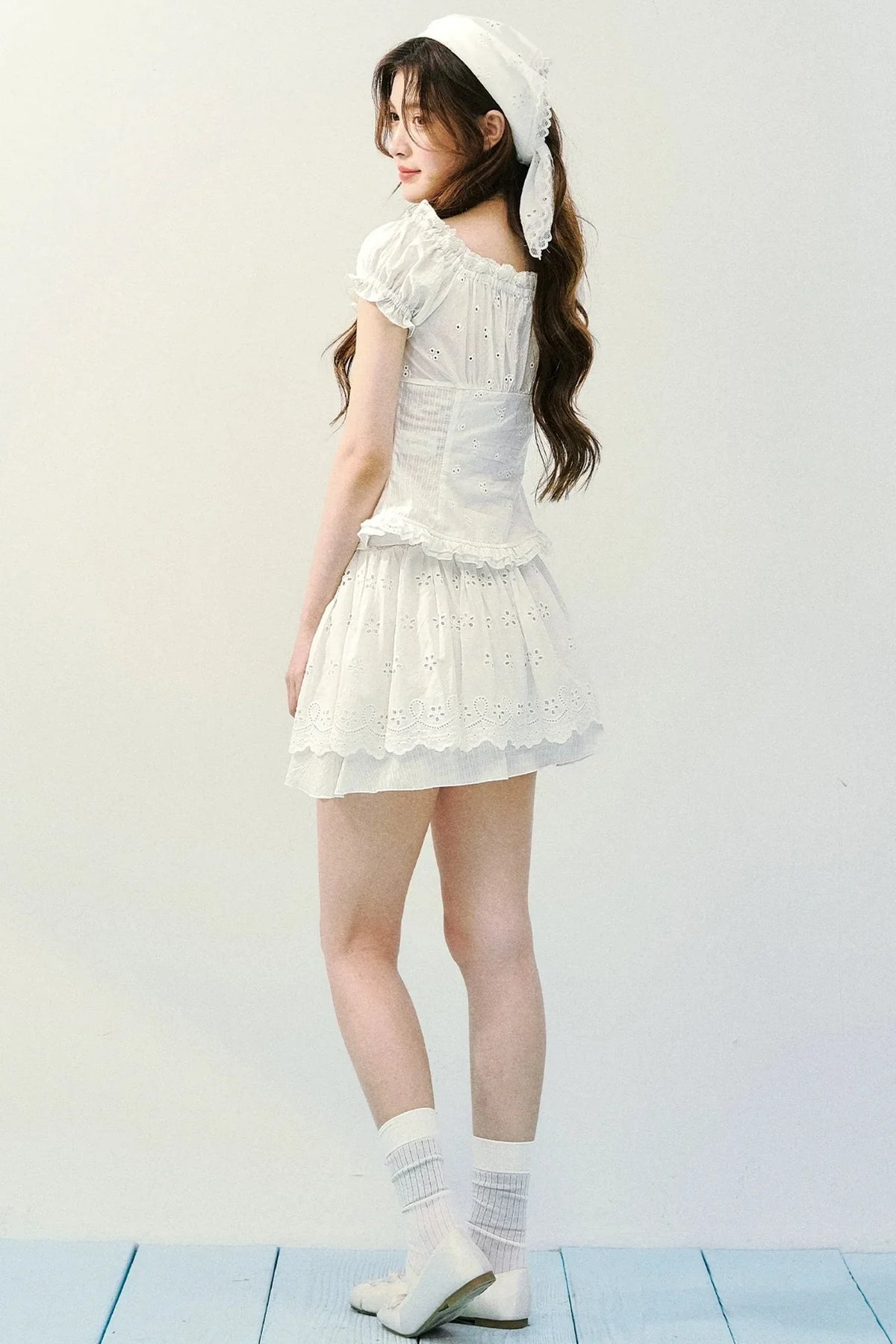 Embroidered Plaid Bow Skirt Set-Up