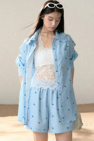 Embroidered Pony Shirt And Shorts Set-Up