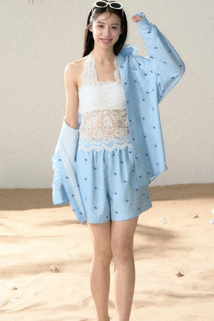 Embroidered Pony Shirt And Shorts Set-Up