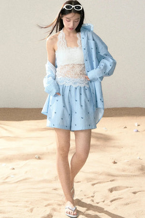 Embroidered Pony Shirt And Shorts Set-Up