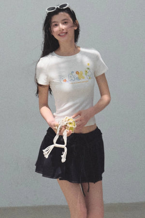 Embroidered Puffy A-Line Skirt