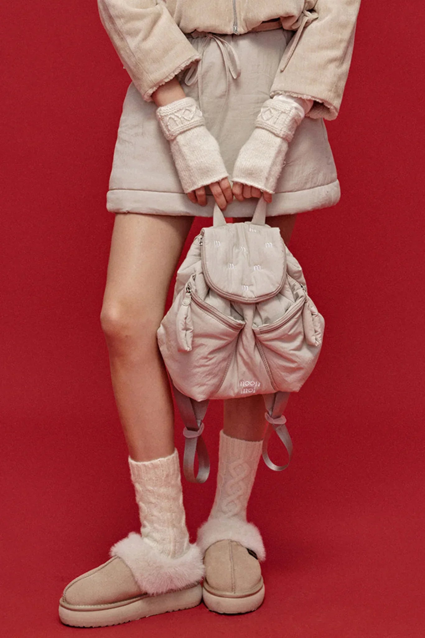 Embroidered Quilted Lyocell Backpack