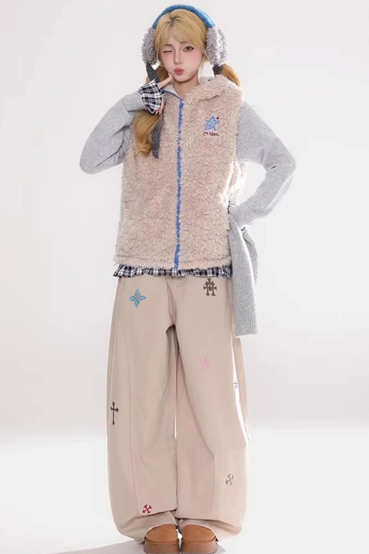 Embroidered Retro Denim Pants