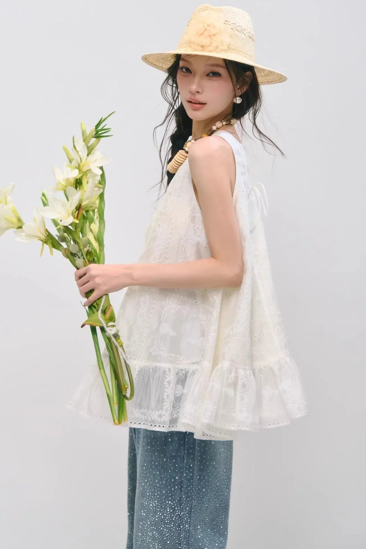 Embroidered Ruffled Tank Dress