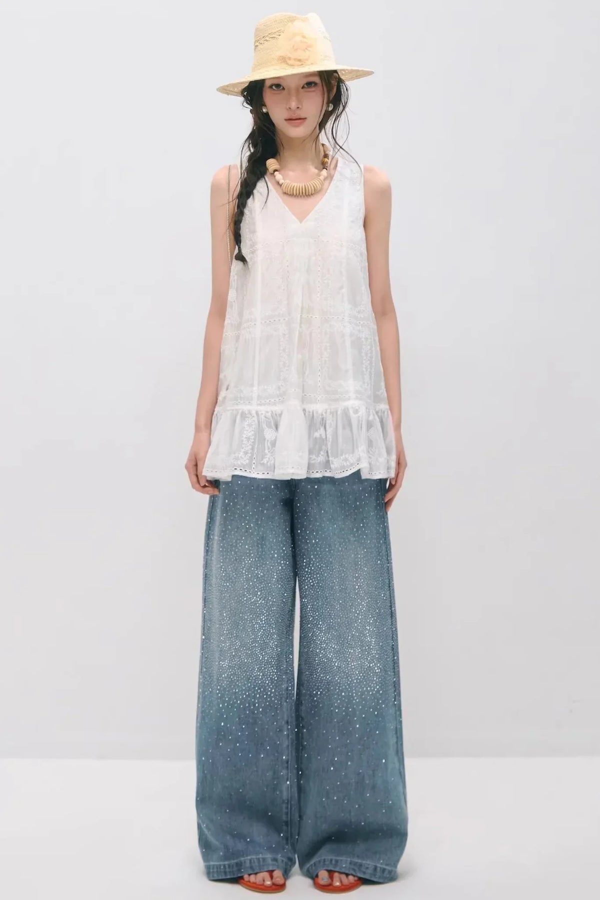 Embroidered Ruffled Tank Dress