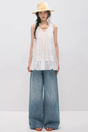 Embroidered Ruffled Tank Dress