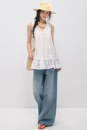 Embroidered Ruffled Tank Dress