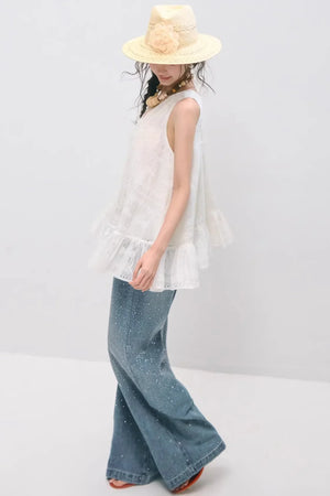Embroidered Ruffled Tank Dress