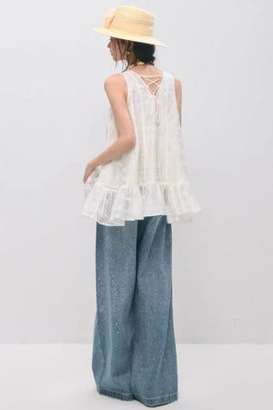 Embroidered Ruffled Tank Dress