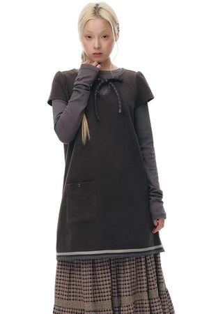 Embroidered Tie Neck Dress