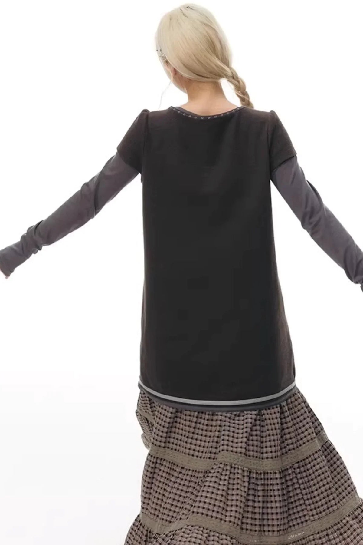Embroidered Tie Neck Dress