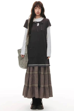 Embroidered Tie Neck Dress