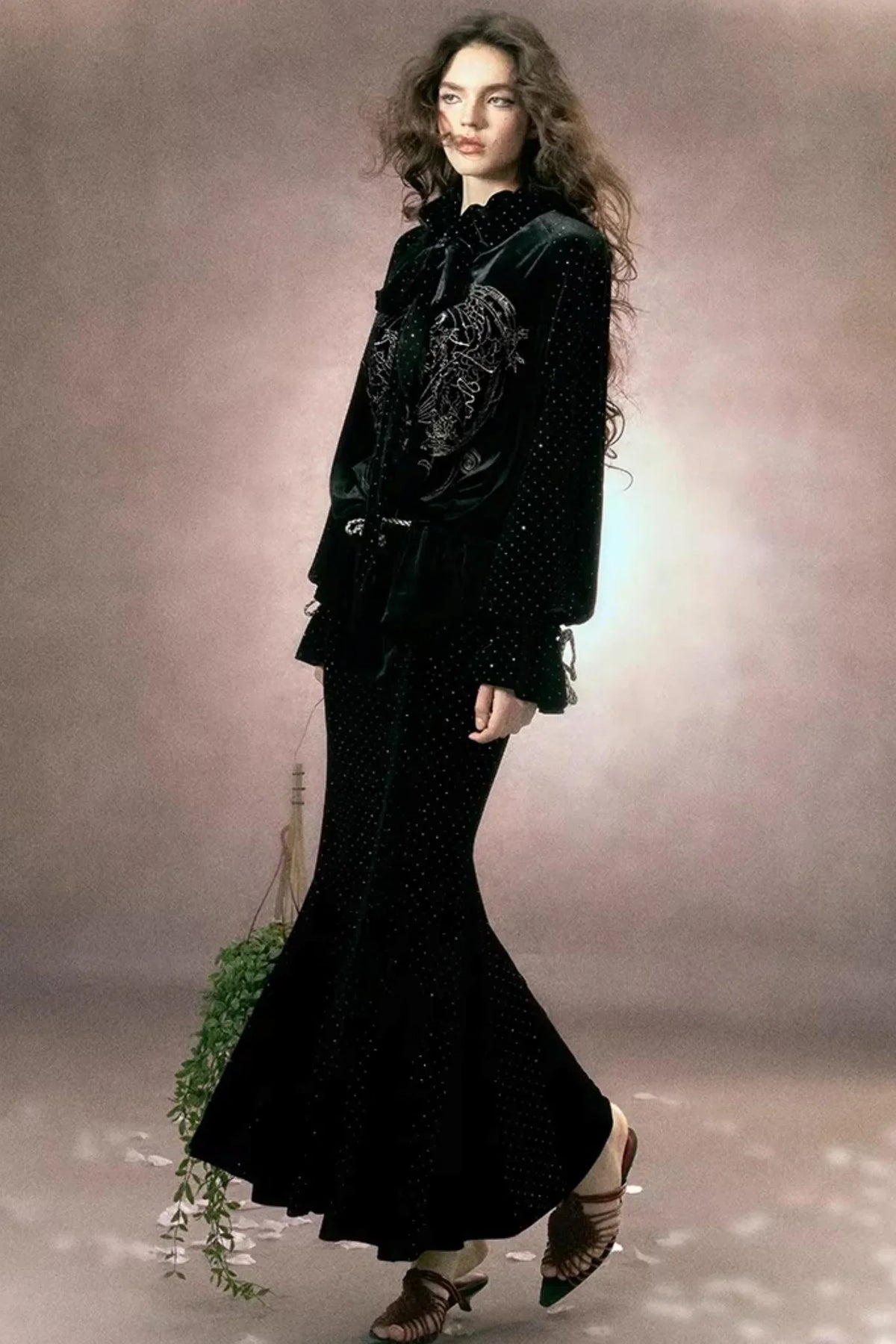 Embroidered Velvet Two-Piece Set