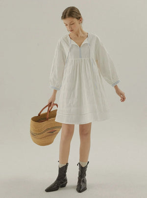 Embroidery White Streamer Dress