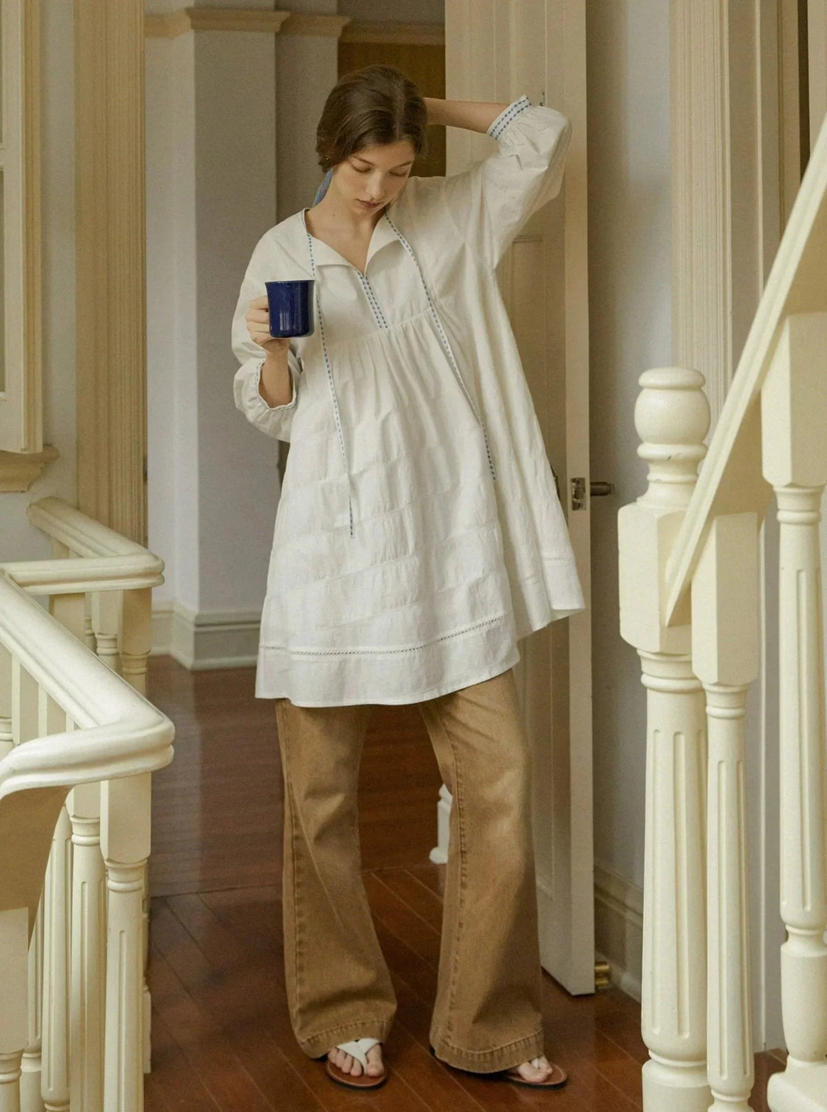 Embroidery White Streamer Dress