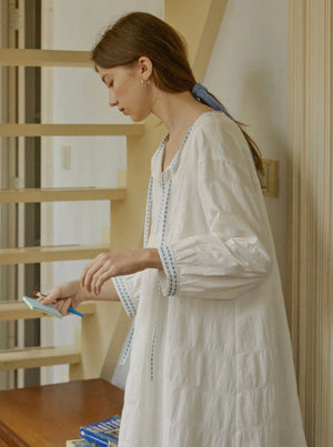 Embroidery White Streamer Dress