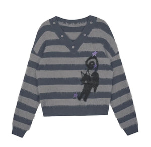 Energetic Striped V-Neck Top