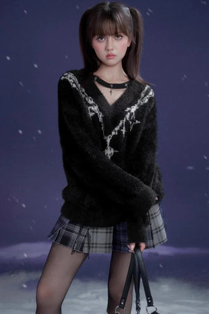 Energetic V-Neck Jacquard Sweater