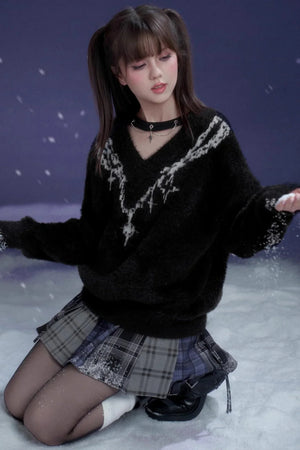 Energetic V-Neck Jacquard Sweater