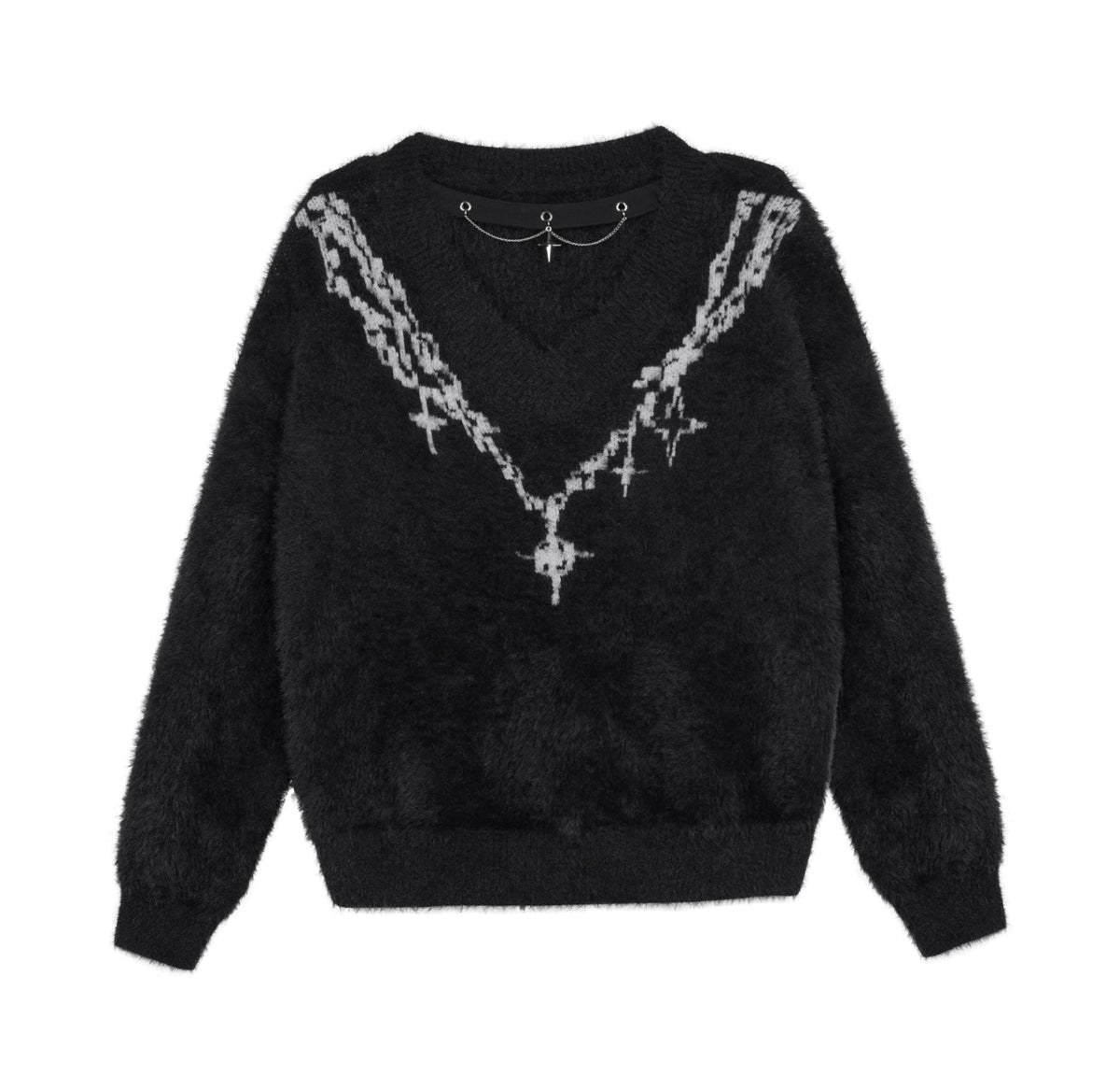 Energetic V-Neck Jacquard Sweater