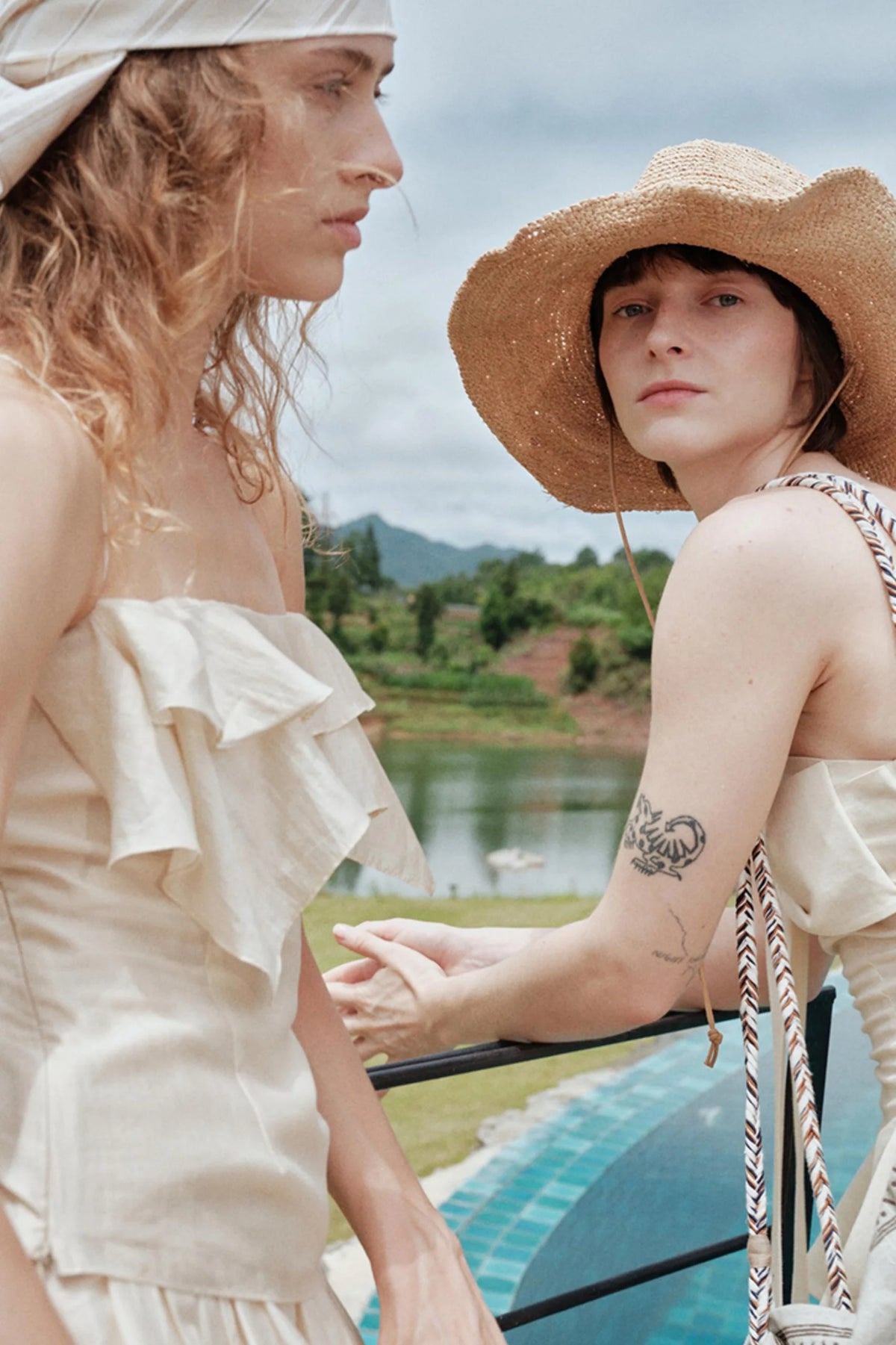 Eternal River Bandeau Top Wide-Leg Trousers Set-Up