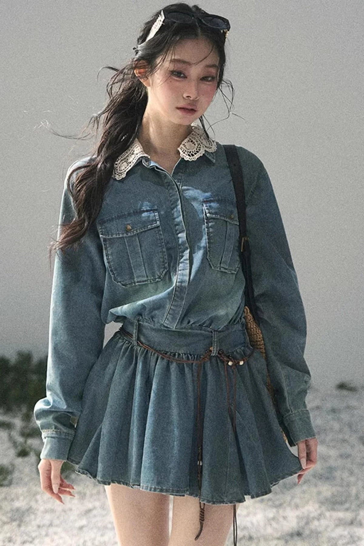 Eye-Catching Lace Collar Dress Set